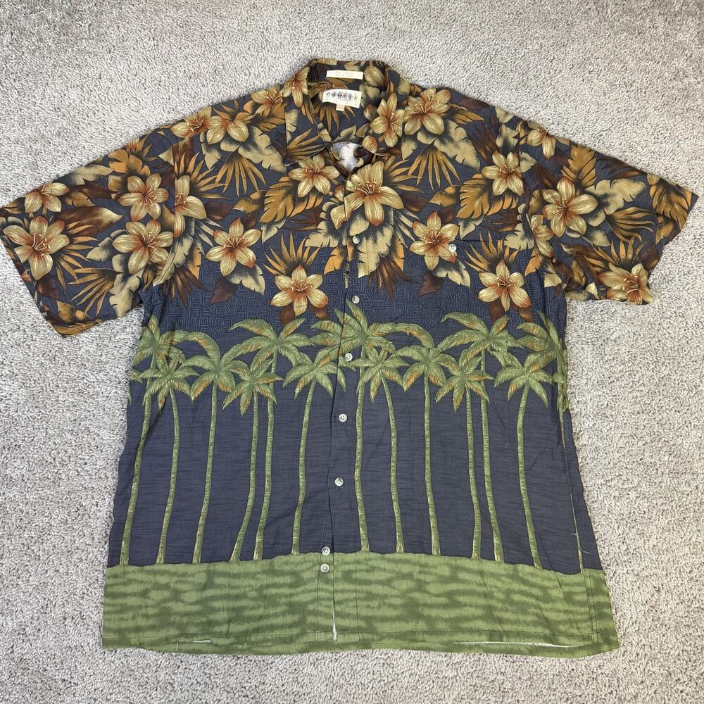 Camora Moda Shirt Mens XL Black Rayon Floral Short Sleeve Button Up Relaxed Fit